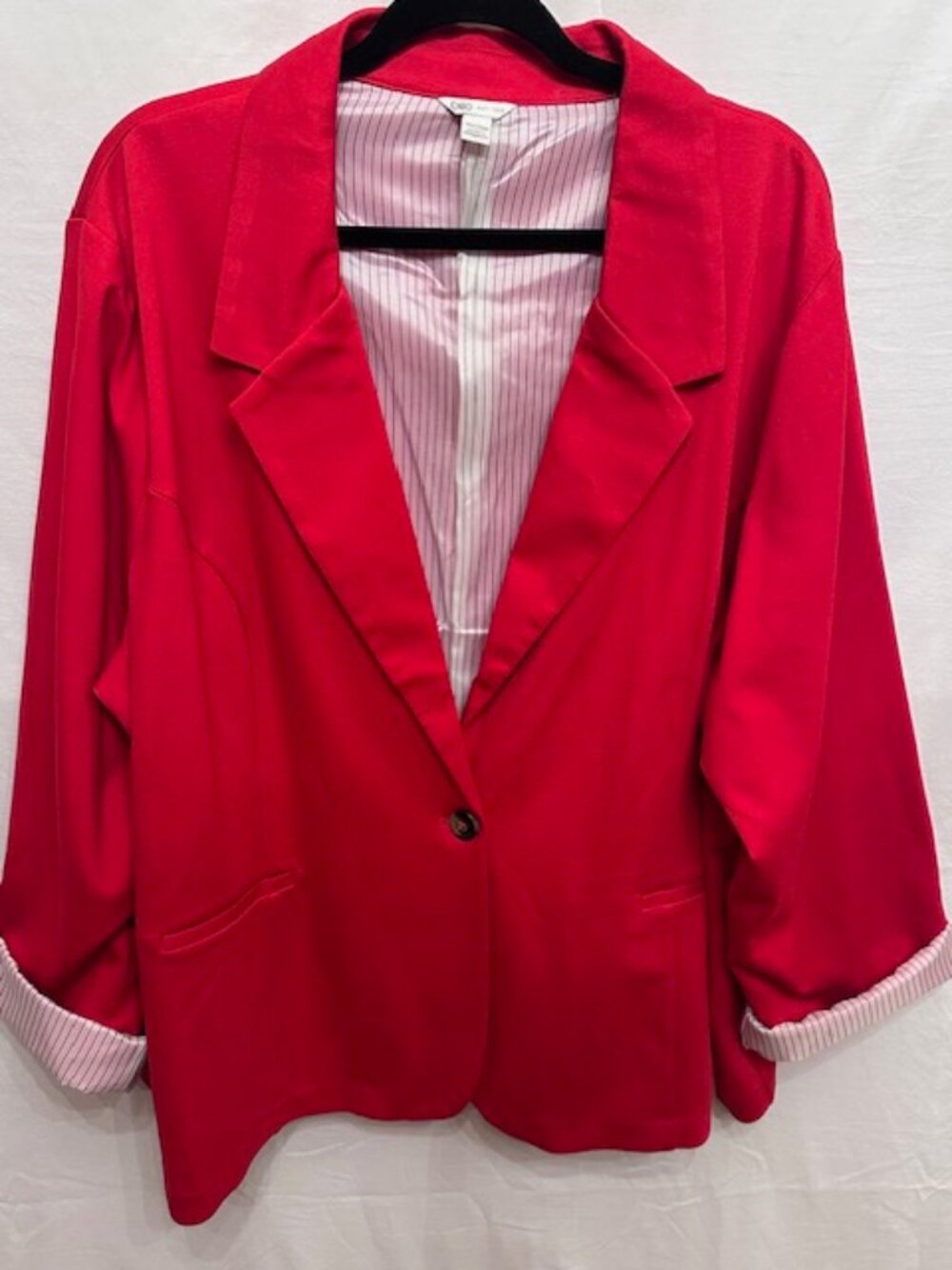 Cato Bright Red Roll Sleeve Blazer Size 26/28W Plus Size Career Jacket